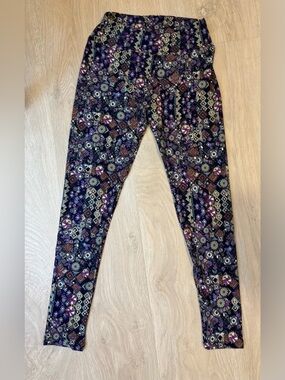 LuLaRoe Women's Purple Floral Geometric Leggings - One Size